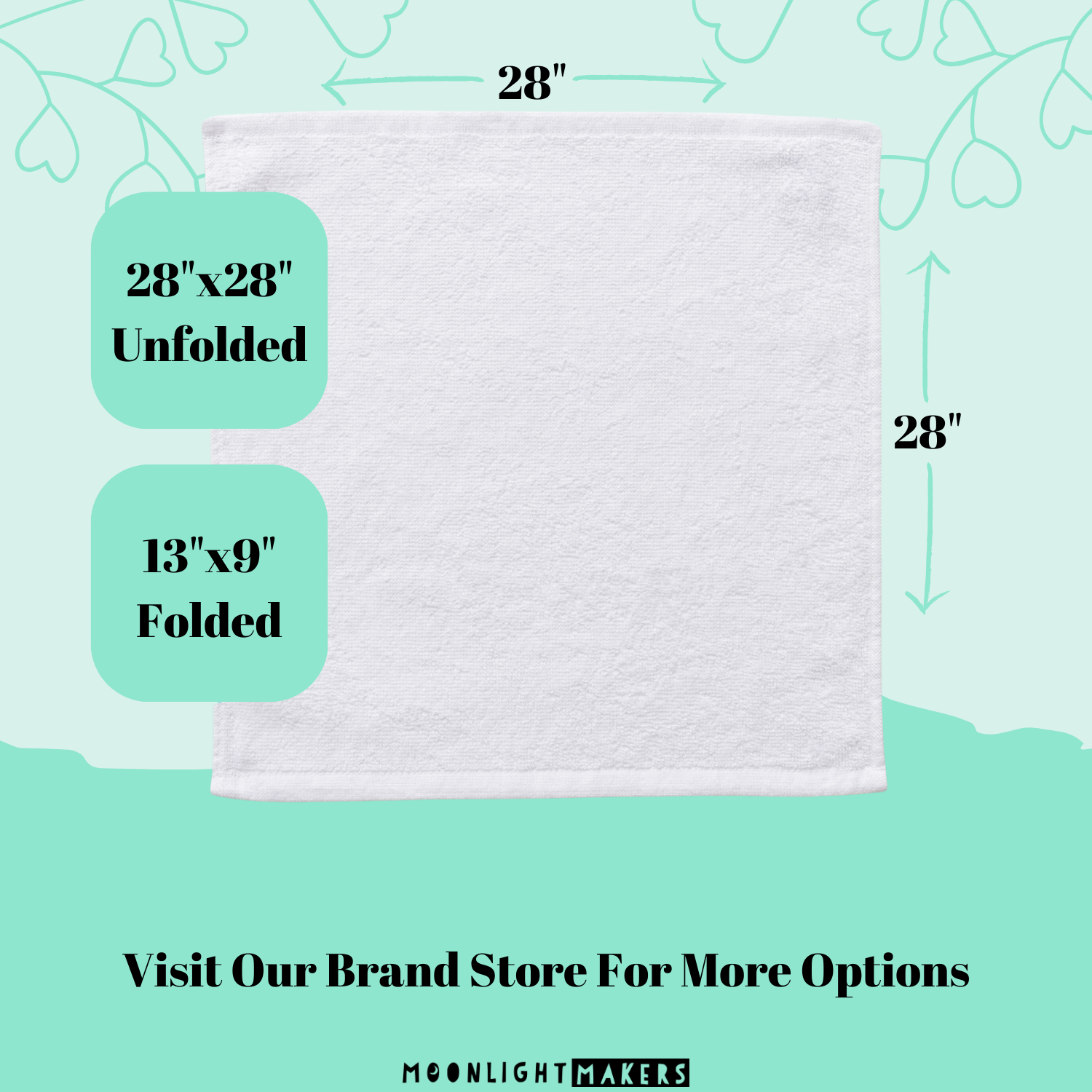 a white towel with the measurements for each product