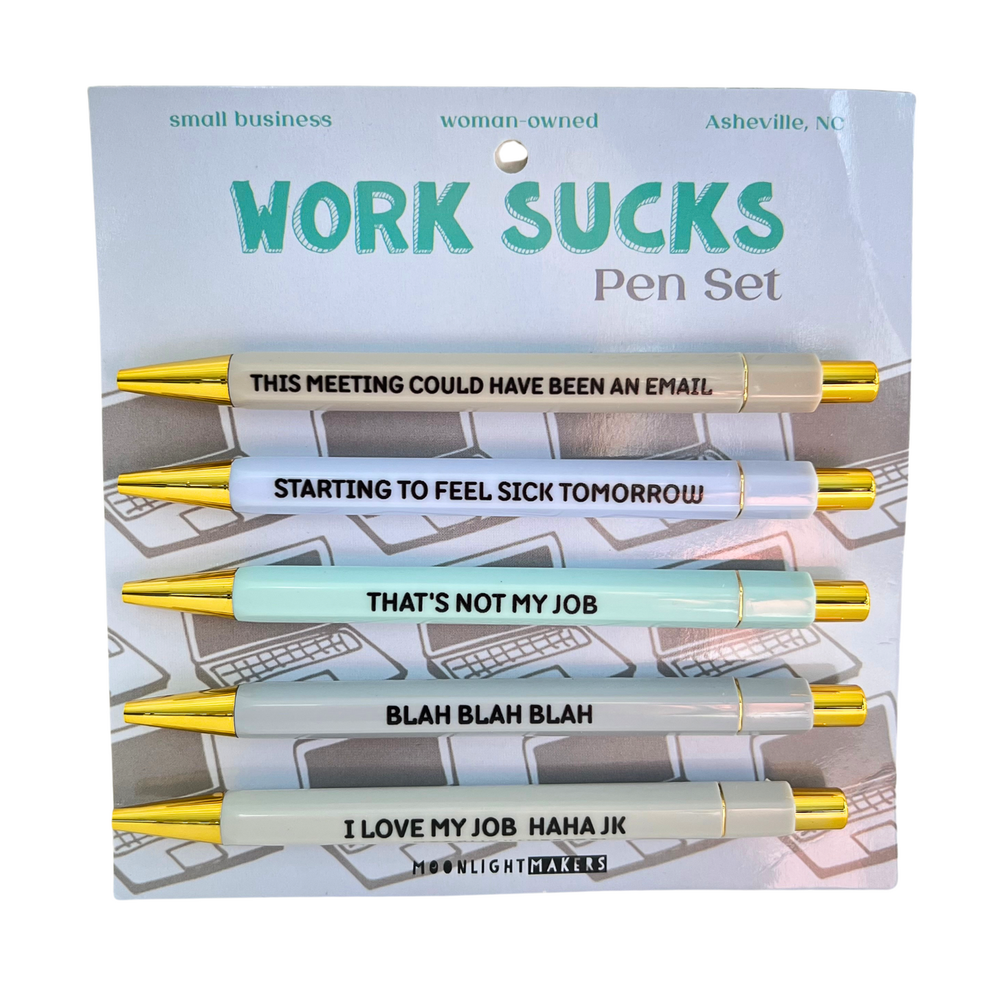 a pack of four pens with writing on them