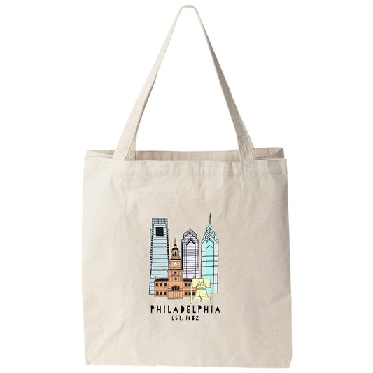 a tote bag with the philadelphia skyline on it