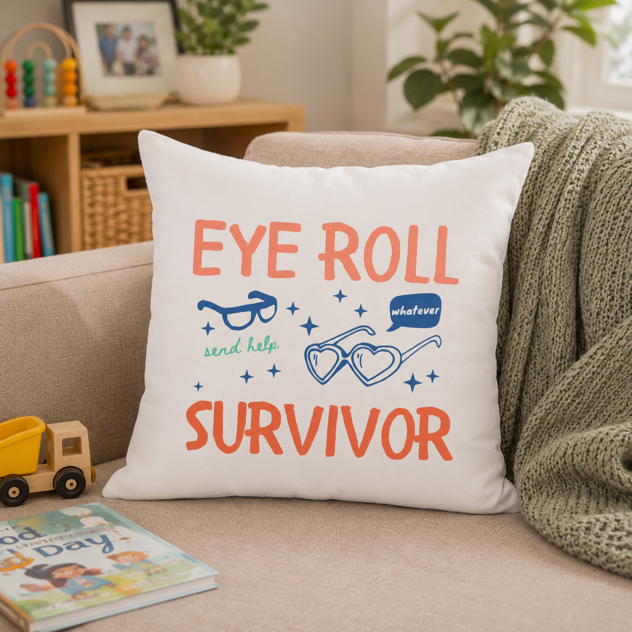 Eye Roll Survivor Throw Pillow