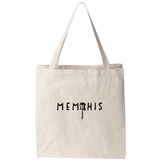 a white tote bag with the words,'meohis'printed on