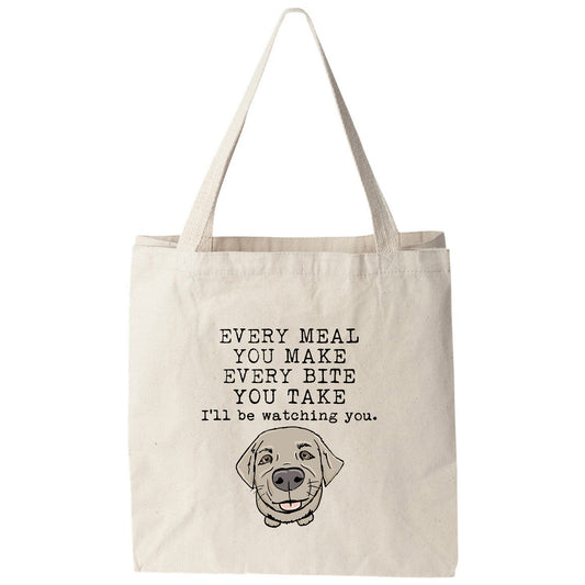 a tote bag with a dog's face on it
