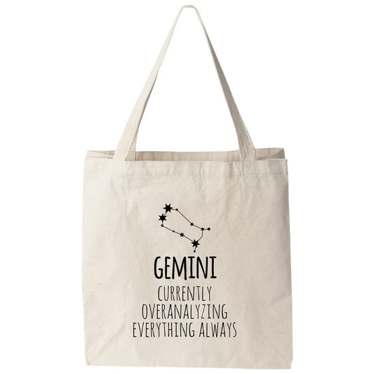 a tote bag with the words, gemini currently overall living everything always