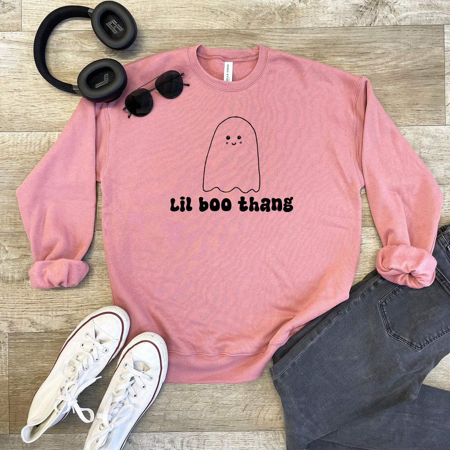 a pink sweatshirt with the words lil boo than on it