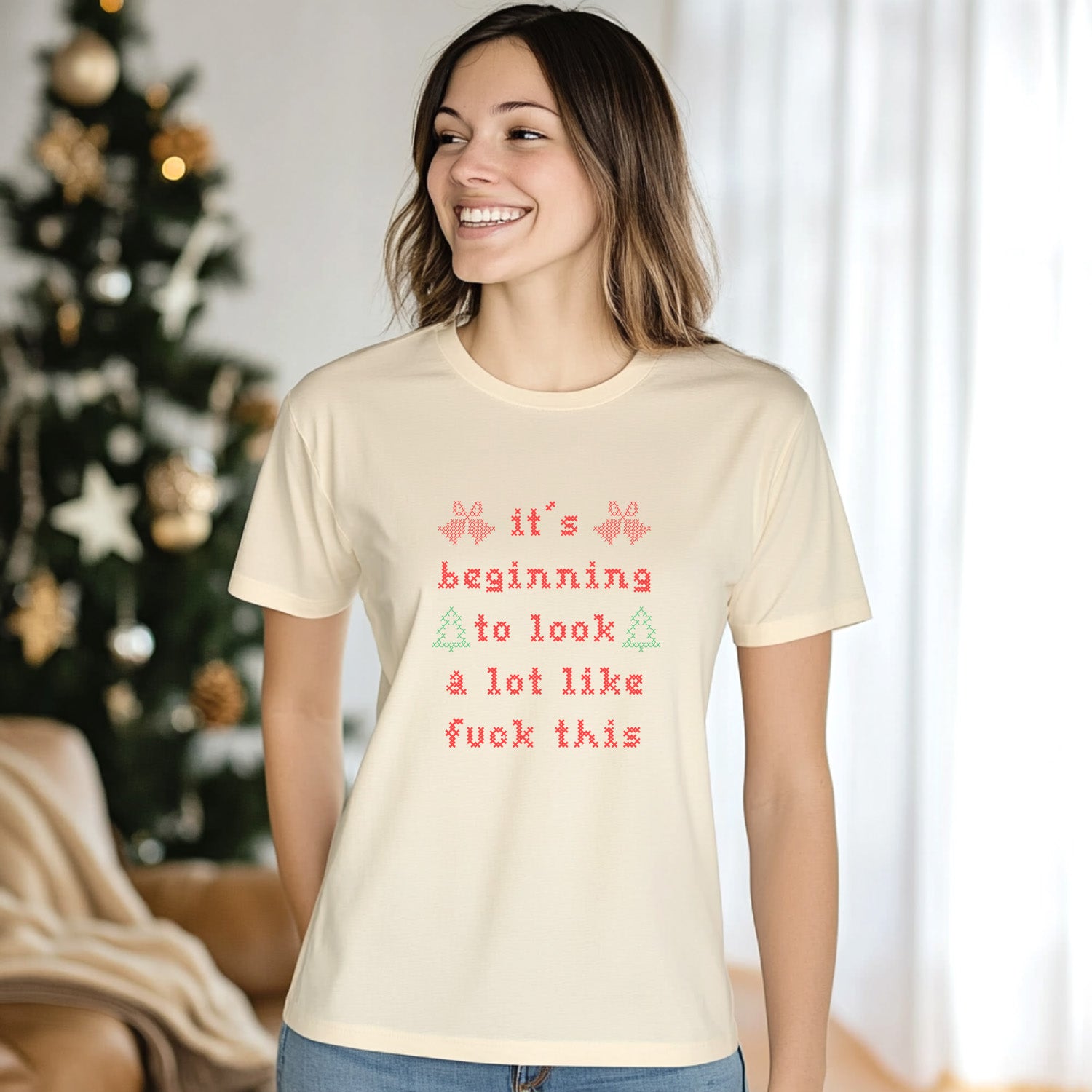 It's Beginning To Look A Lot Like F This - Christmas Men's / Unisex Tee - Oatmeal