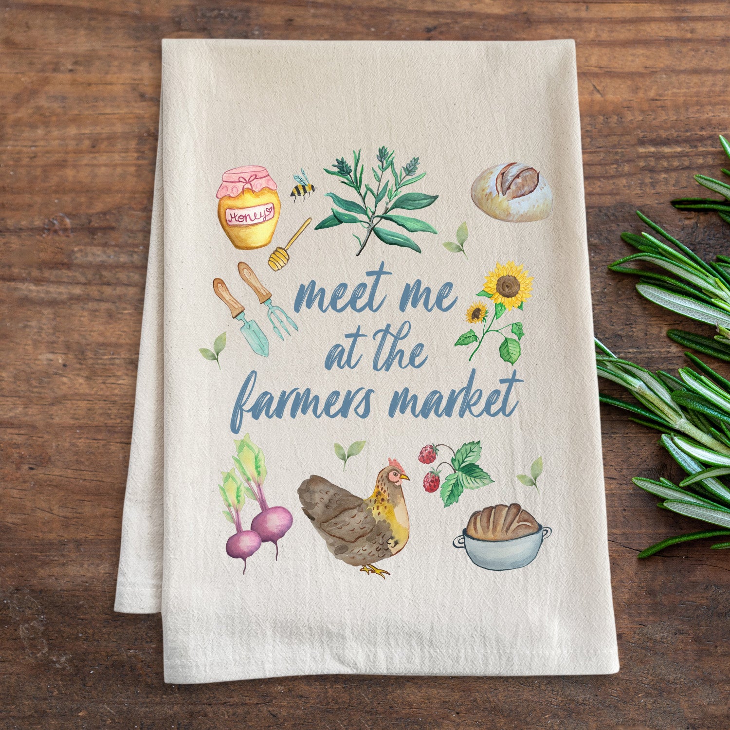 Meet Me At The Farmers Market - Watercolor Kitchen Towel