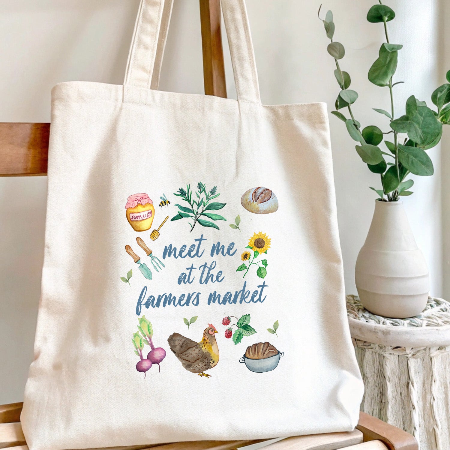Meet Me At The Farmers Market Watercolor Tote Bag