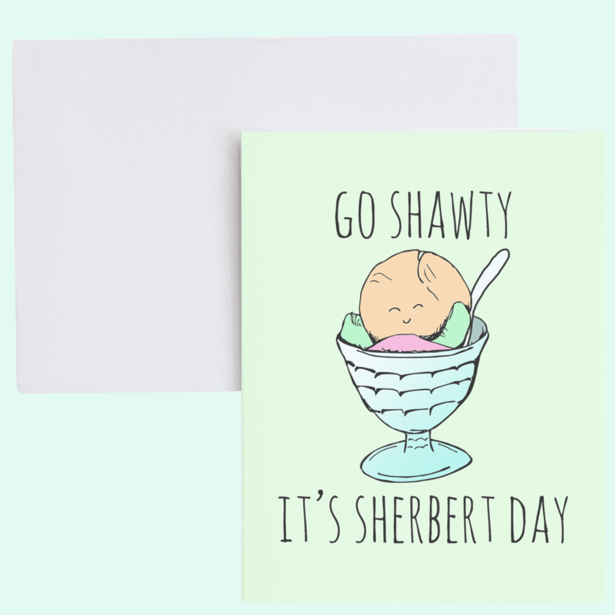 a card with a picture of a baby in a bowl