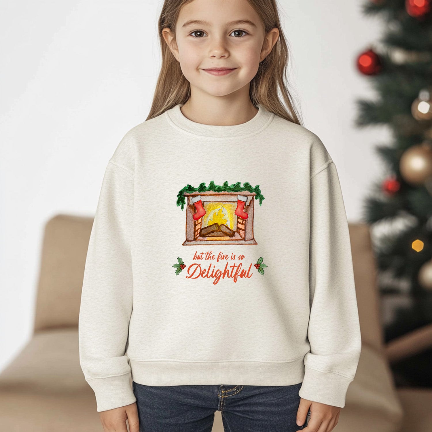 But The Fire Is So Delightful - Christmas Kid's Sweatshirt - Oatmeal
