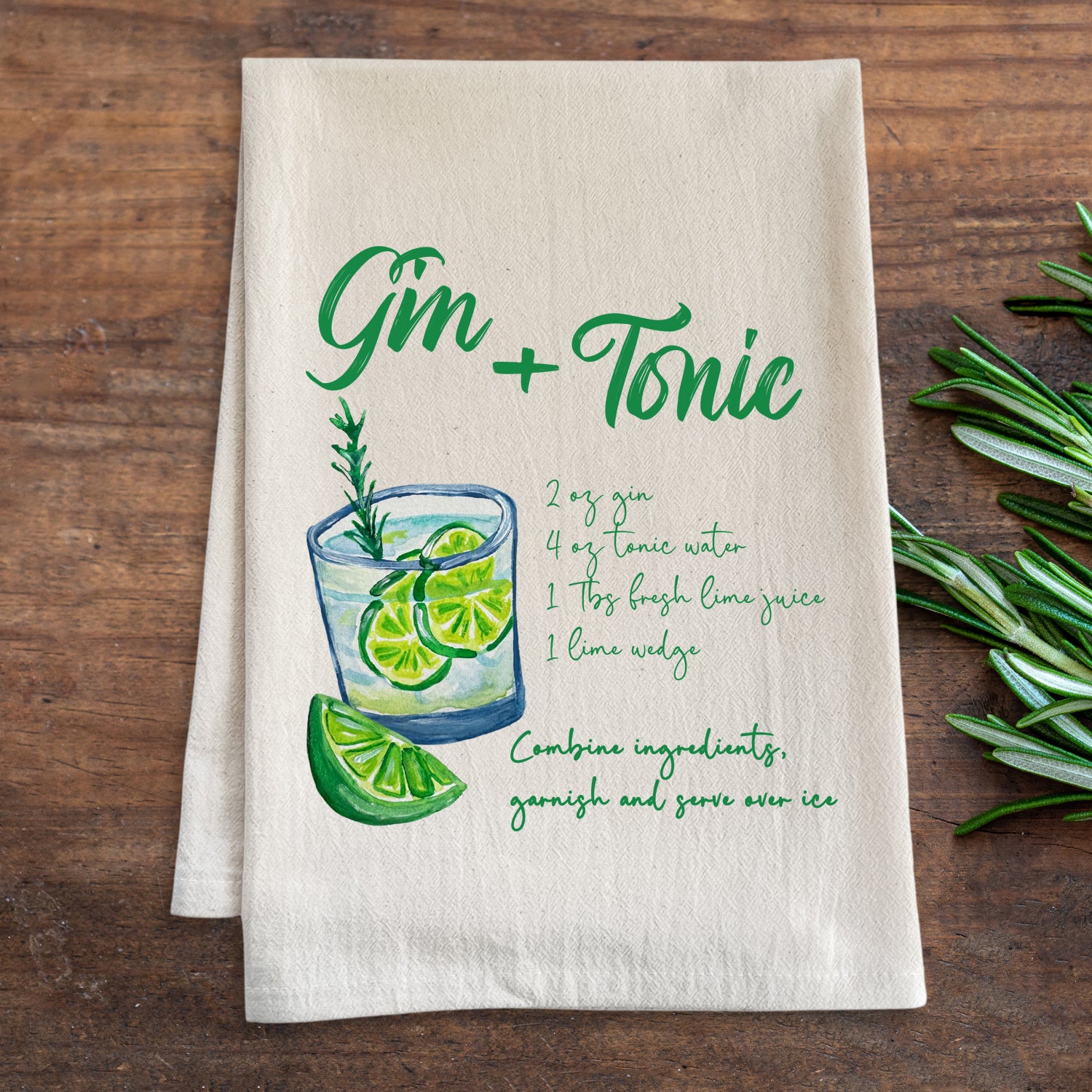 Gin + Tonic - Watercolor Cocktail Kitchen Towel