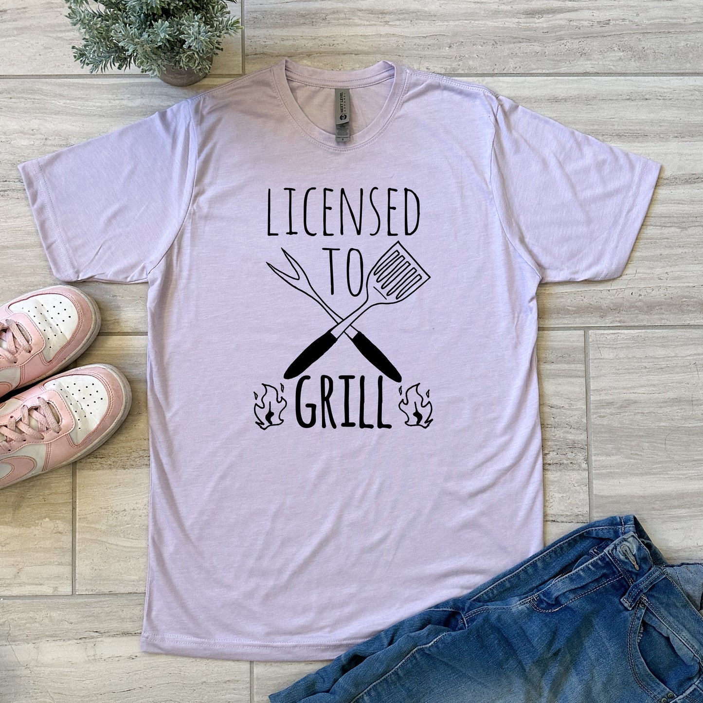 Licensed To Grill - Men's / Unisex Tee - Stonewash Blue, Sage, Lavender, or Heather Gray