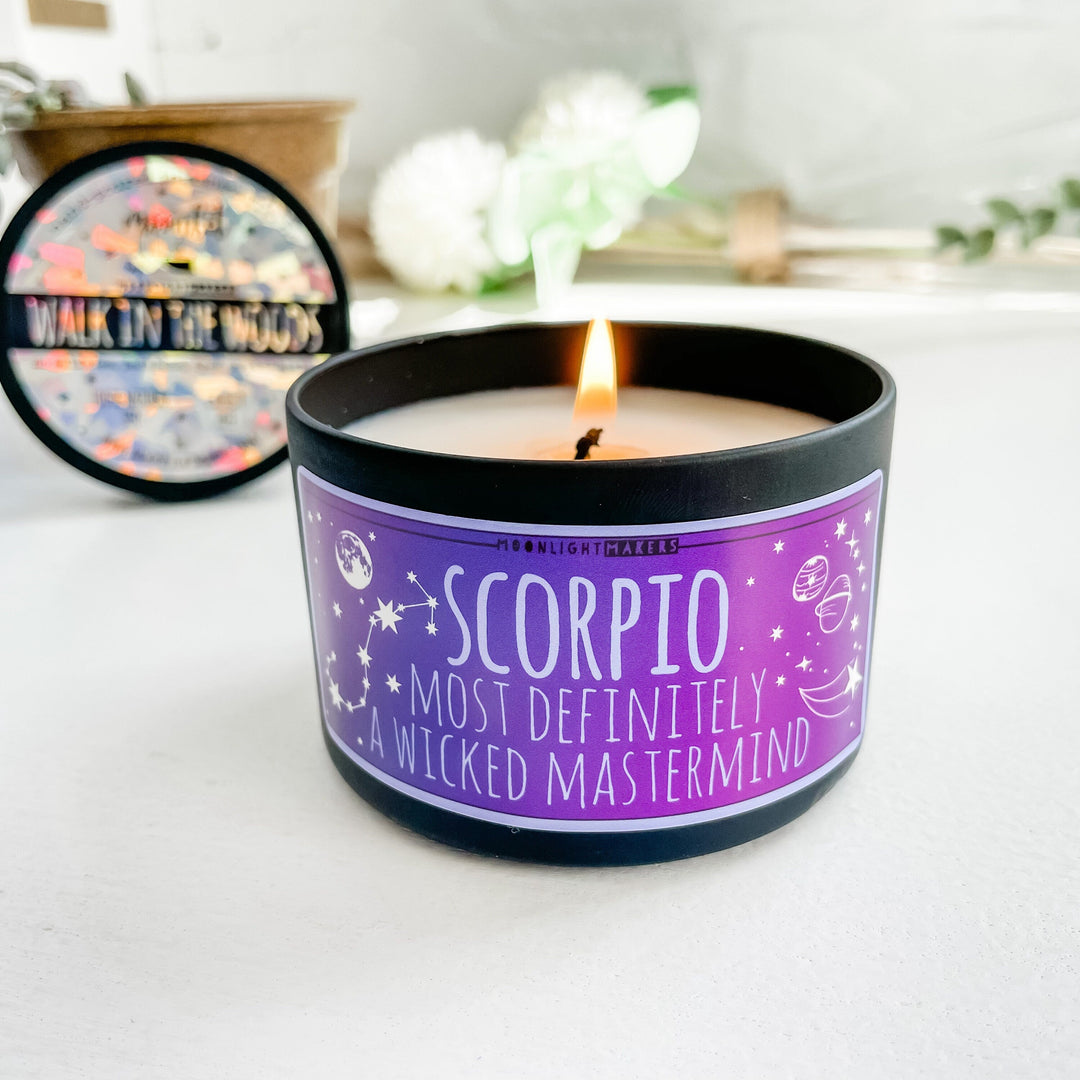 Scorpio / Zodiac Candle - 8oz 100% Natural Soy Wax Candle - MoonlightMakers