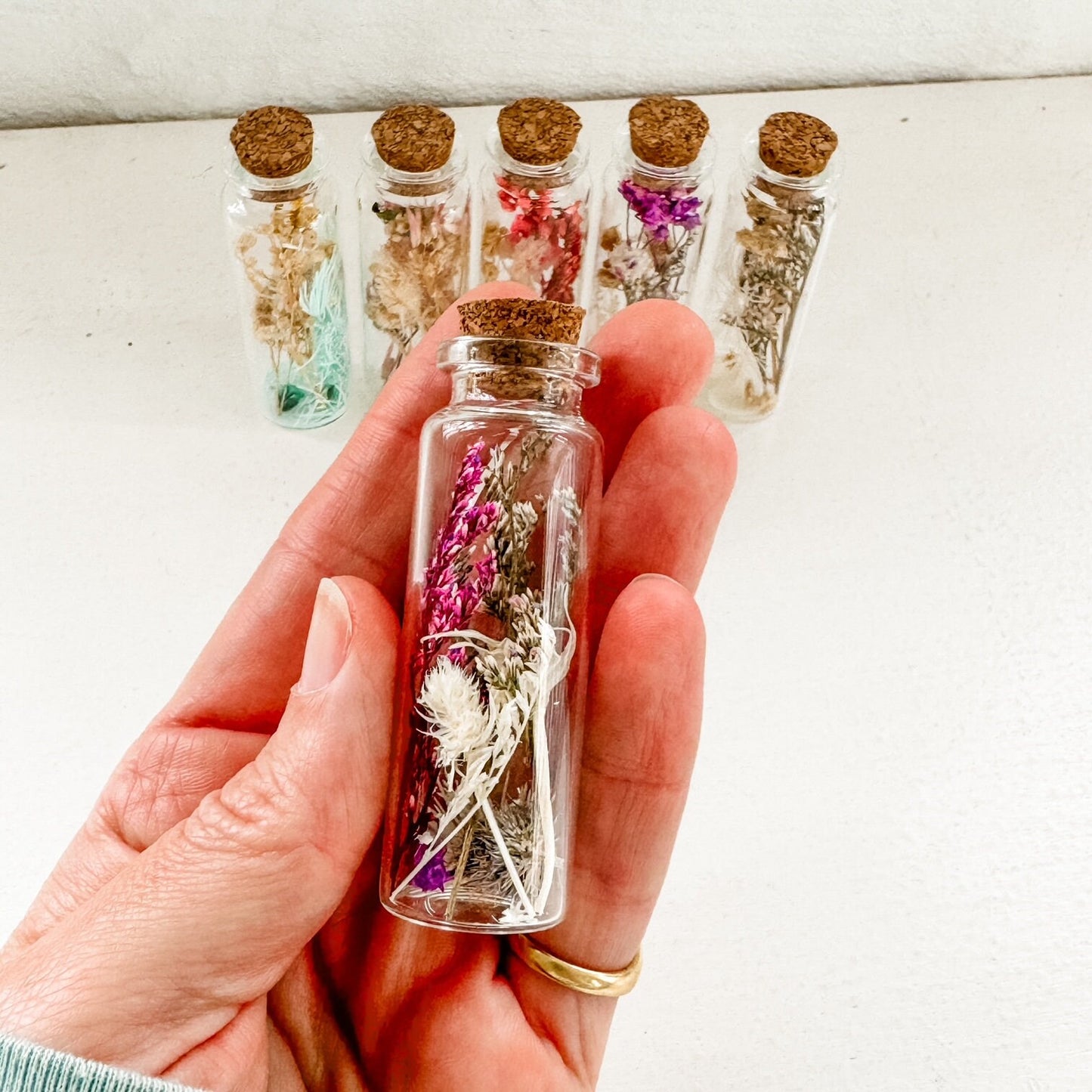 Decorative Glass Bottle of Dried Flowers - 3" or 6"