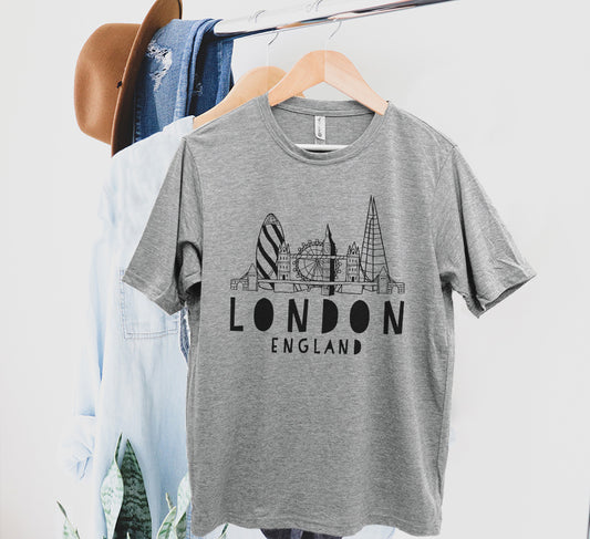 London Skyline - Men's / Unisex Tee - Stonewash Blue, Sage, Lavender, or Heather Gray