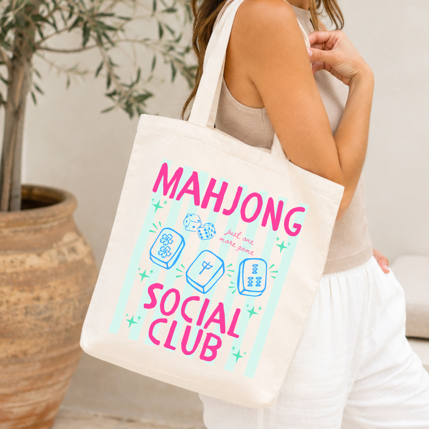 Mahjong Tote Bag | Mahjong Social Club Canvas Tote