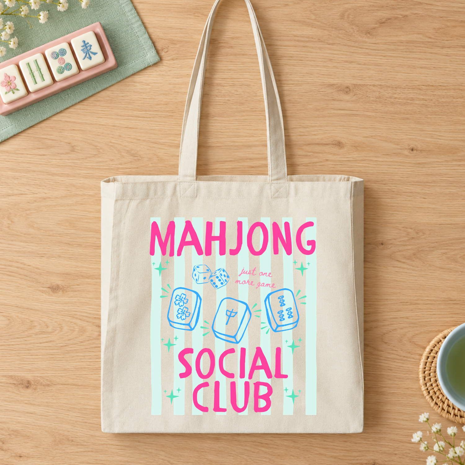 Mahjong Tote Bag | Mahjong Social Club Canvas Tote