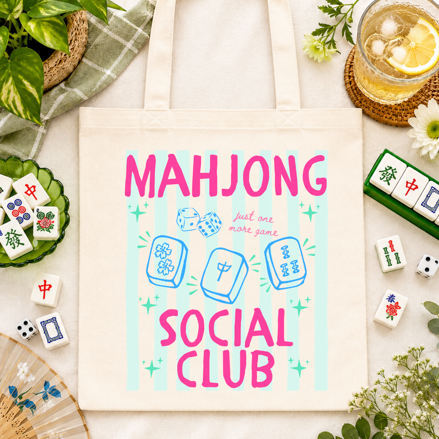 Mahjong Tote Bag | Mahjong Social Club Canvas Tote