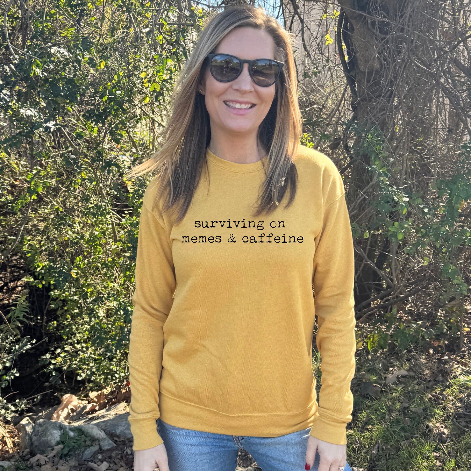 Surviving on Memes + Caffeine - Unisex Sweatshirt