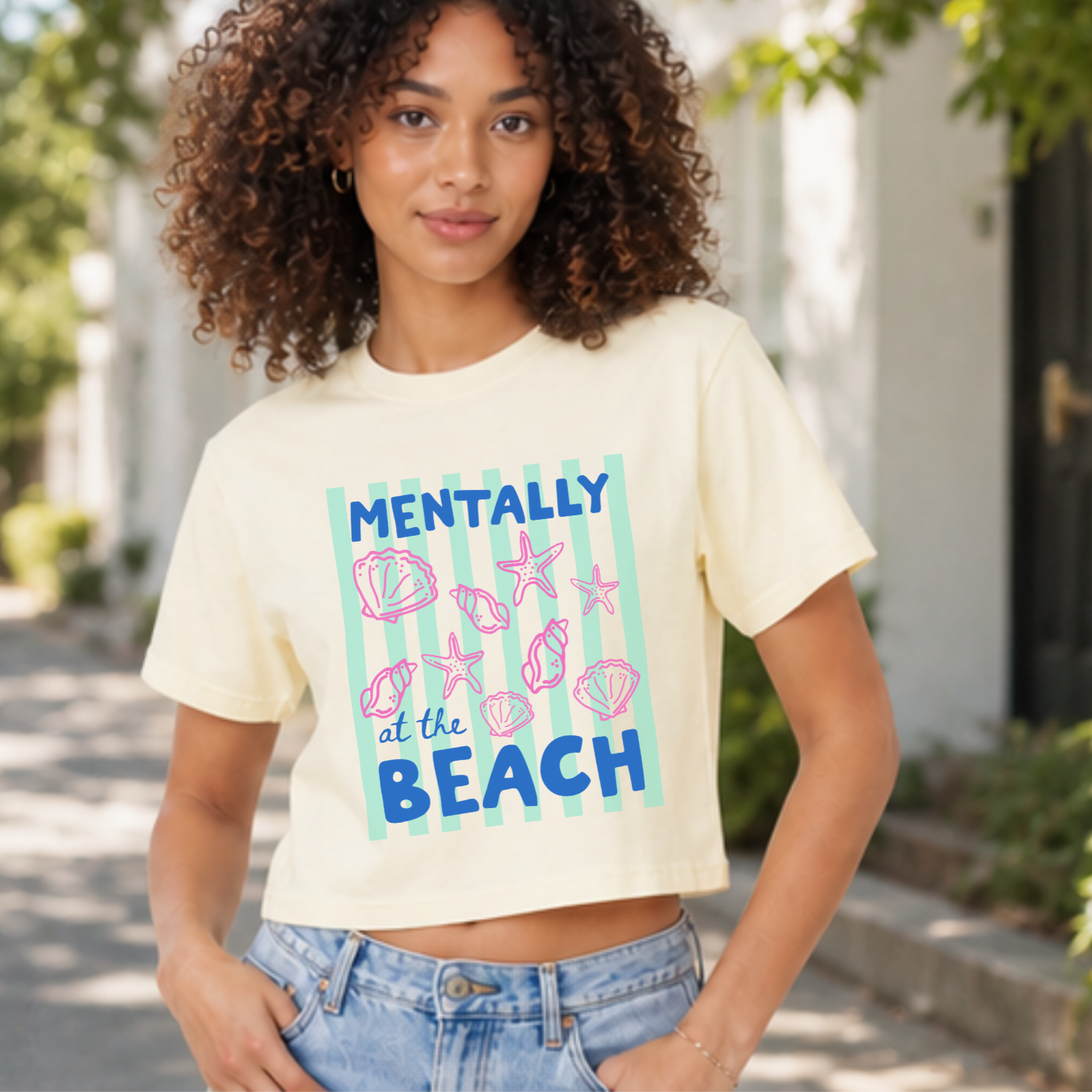 Mentally At The Beach - Women's Crop Tee