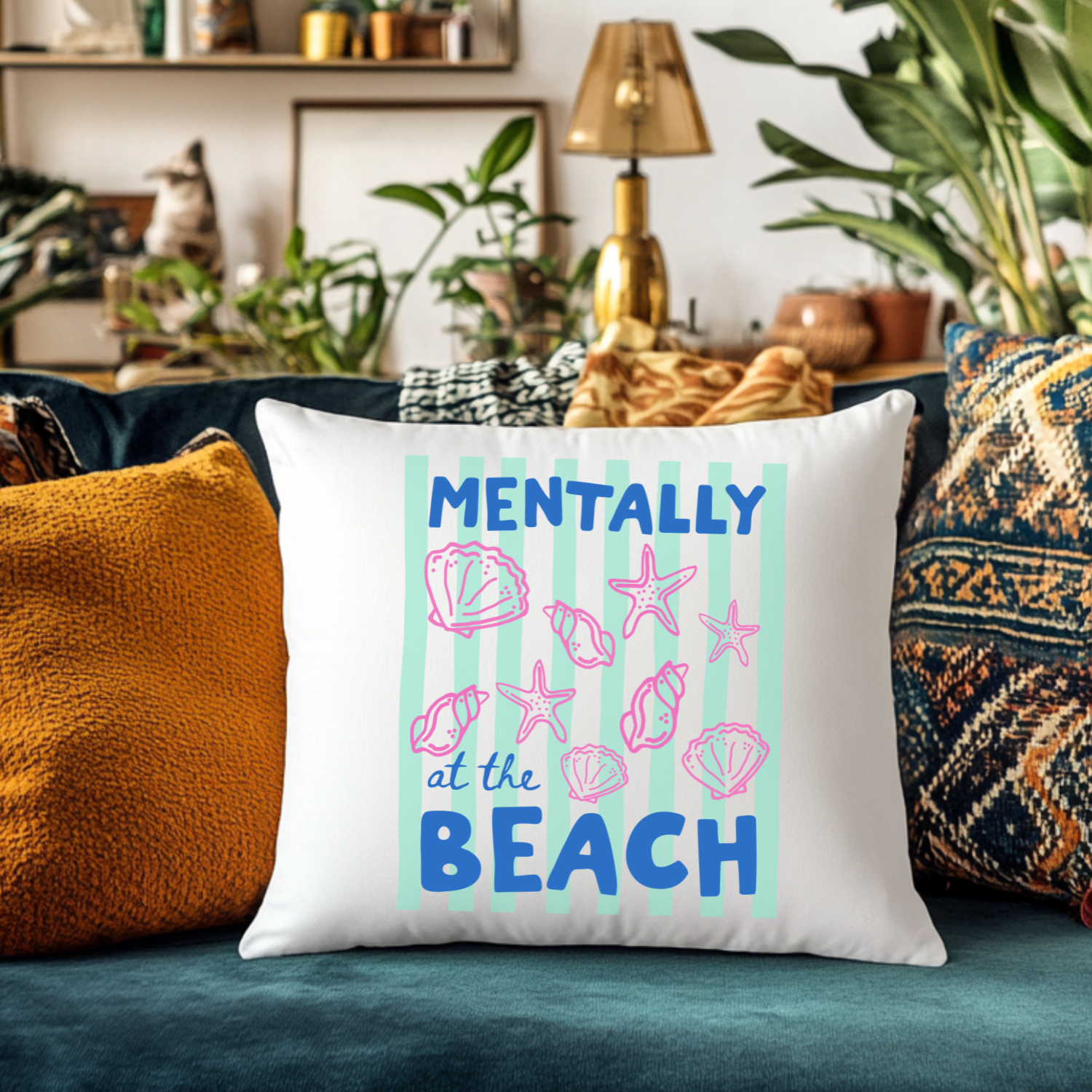Mentally At The Beach Throw Pillow