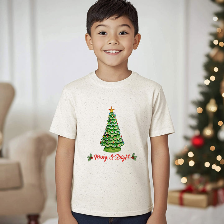 Merry & Bright - Christmas Kid's Tee - Oatmeal