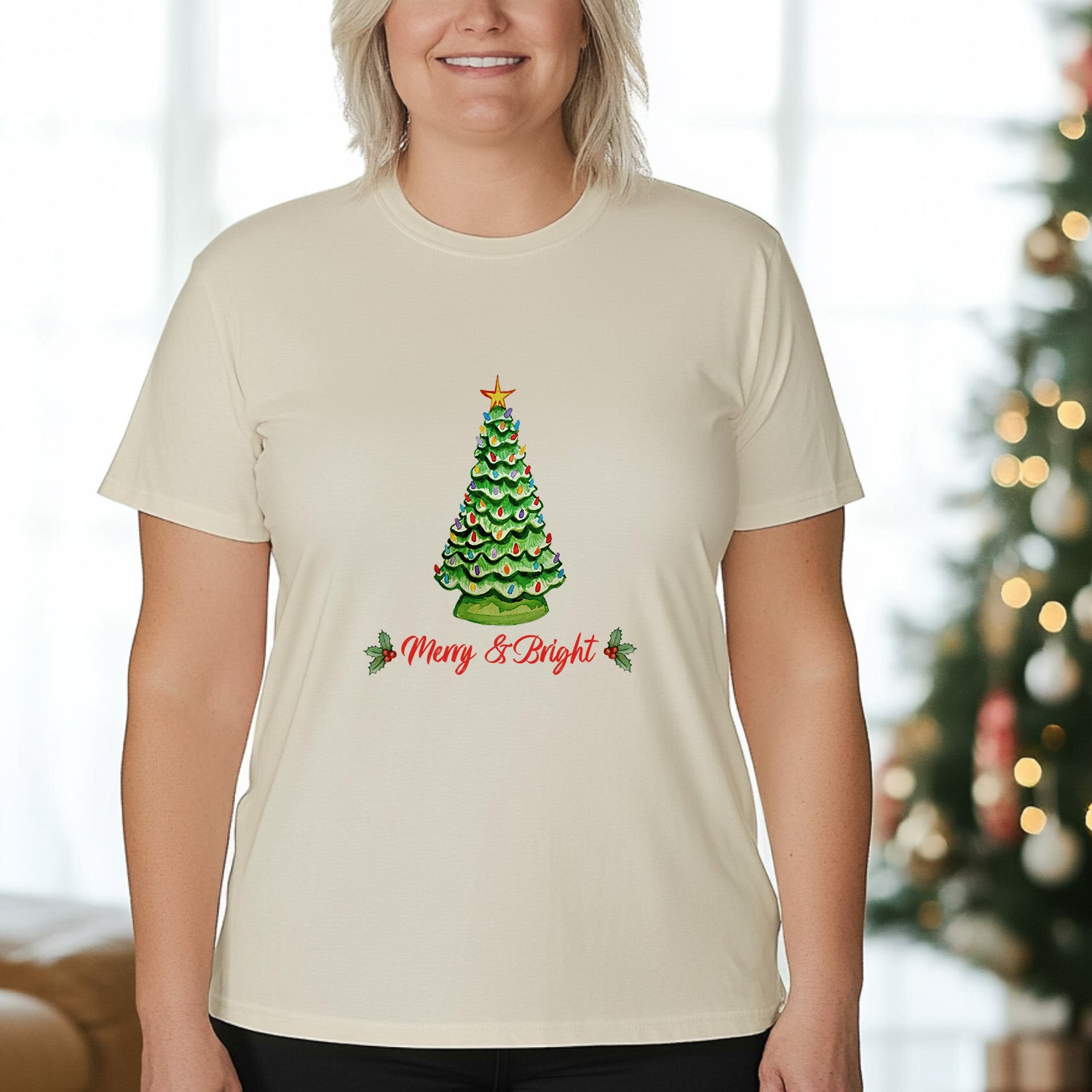 Merry & Bright - Christmas Men's / Unisex Tee - Oatmeal