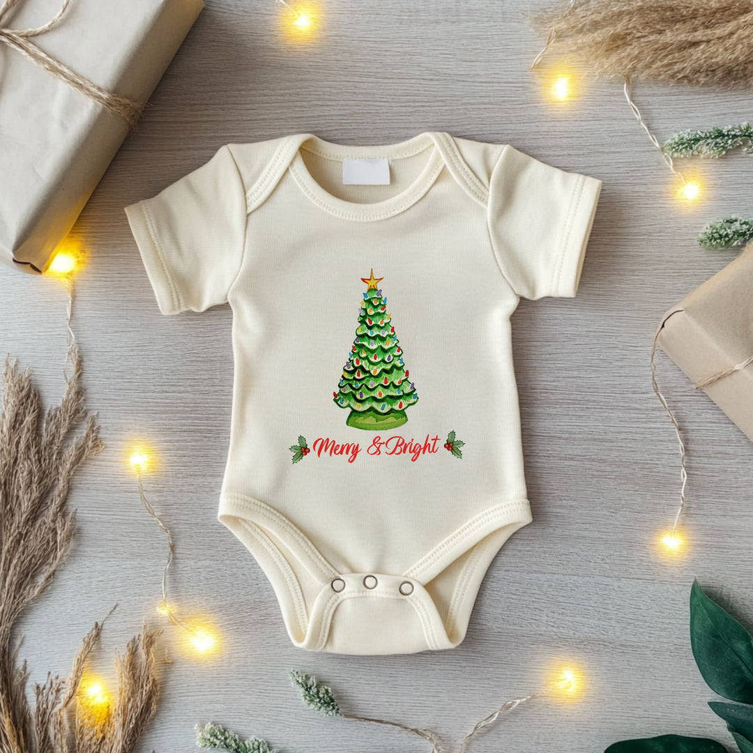 Merry & Bright - Christmas Onesie - Oatmeal