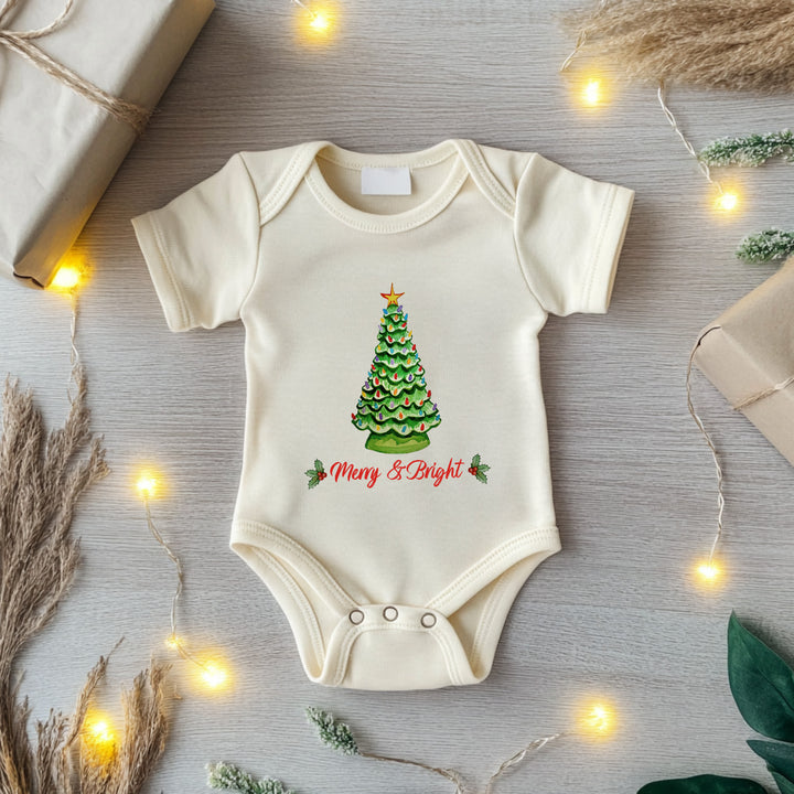 Merry & Bright - Christmas Onesie - Oatmeal