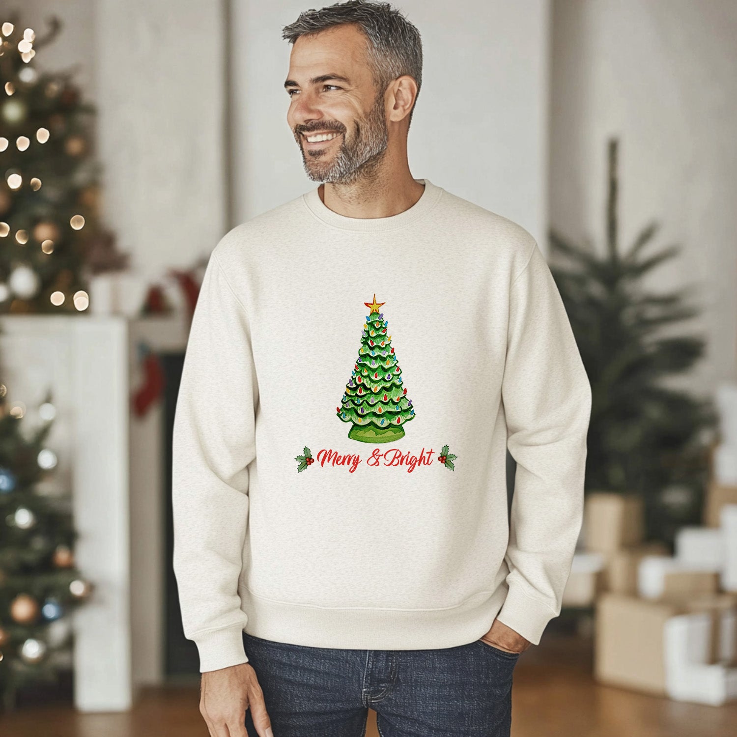Merry & Bright - Christmas Unisex Sweatshirt - Oatmeal
