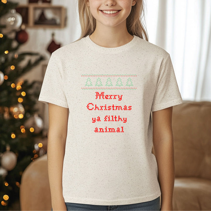 Merry Christmas Ya Filthy Animal - Christmas Kid's Tee - Oatmeal