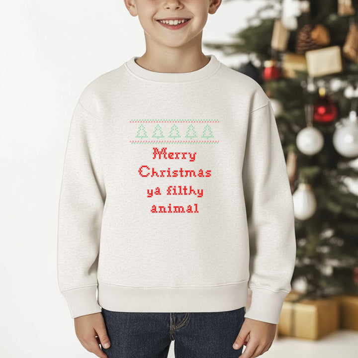 Merry Christmas Ya Filthy Animal - Christmas Kid's Sweatshirt - Oatmeal