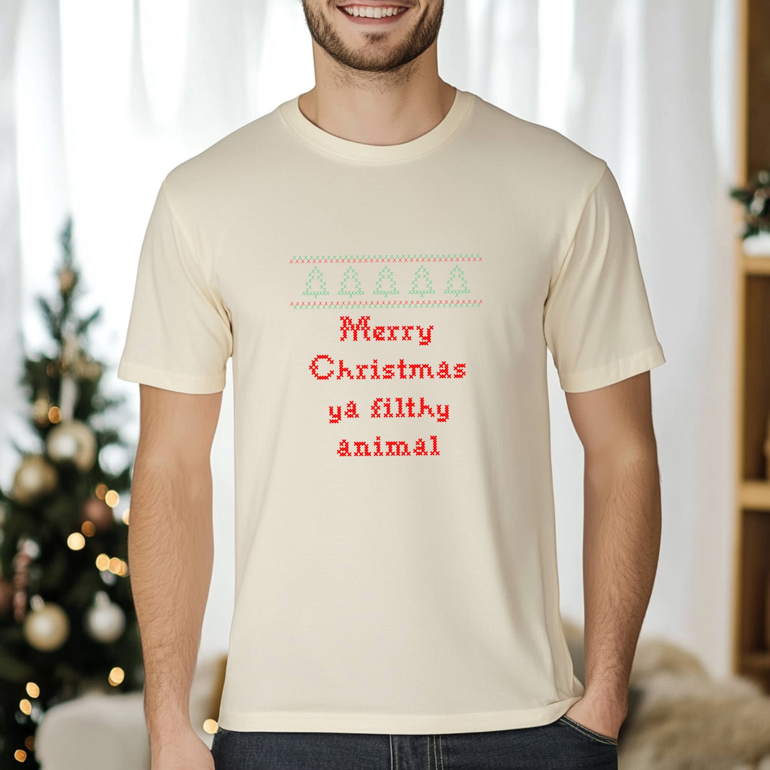 Merry Christmas Ya Filthy Animal - Christmas Men's / Unisex Tee - Oatmeal