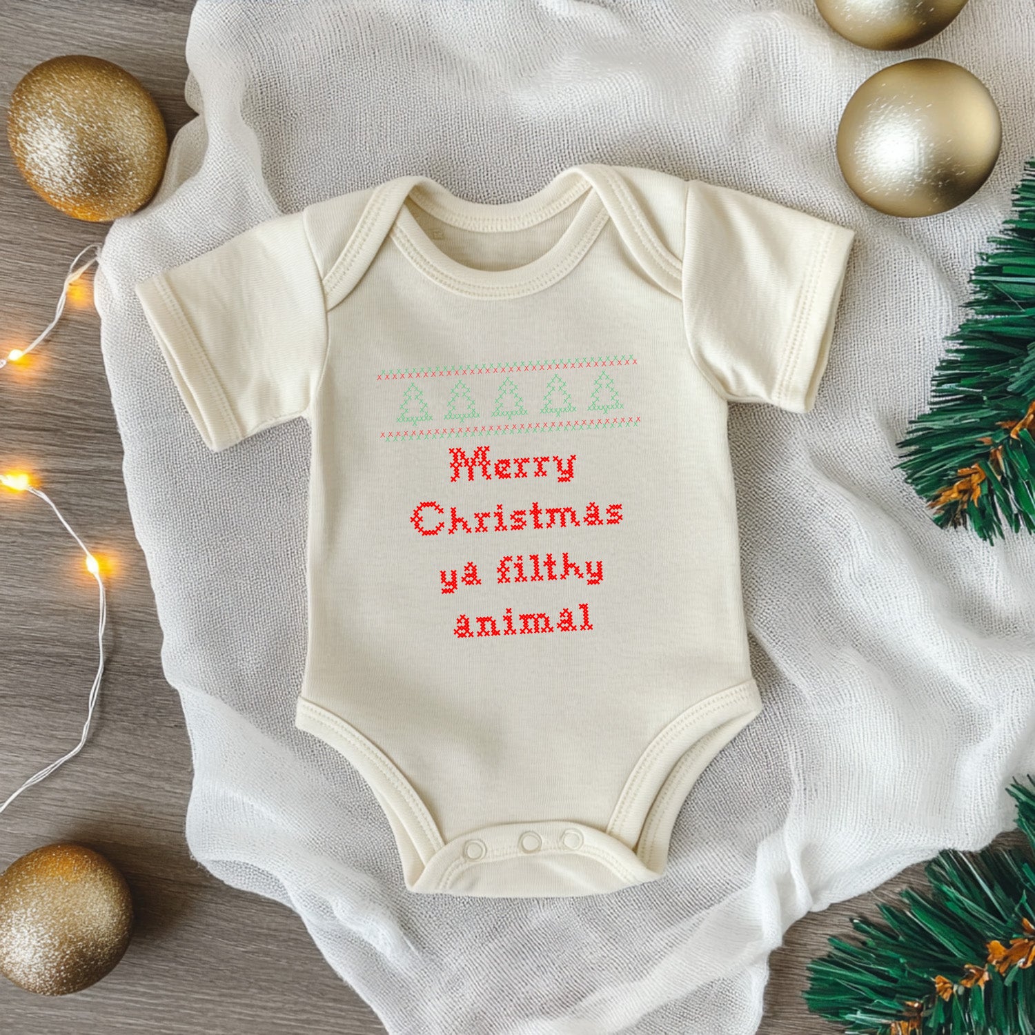 Merry Christmas Ya Filthy Animal - Christmas Onesie - Oatmeal