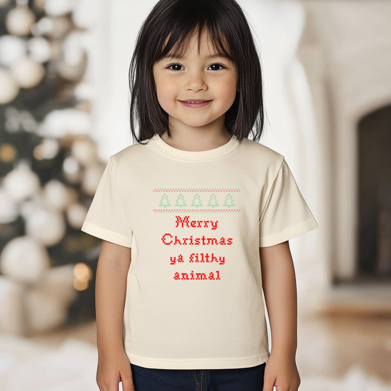 Merry Christmas Ya Filthy Animal - Christmas Toddler Tee - Oatmeal