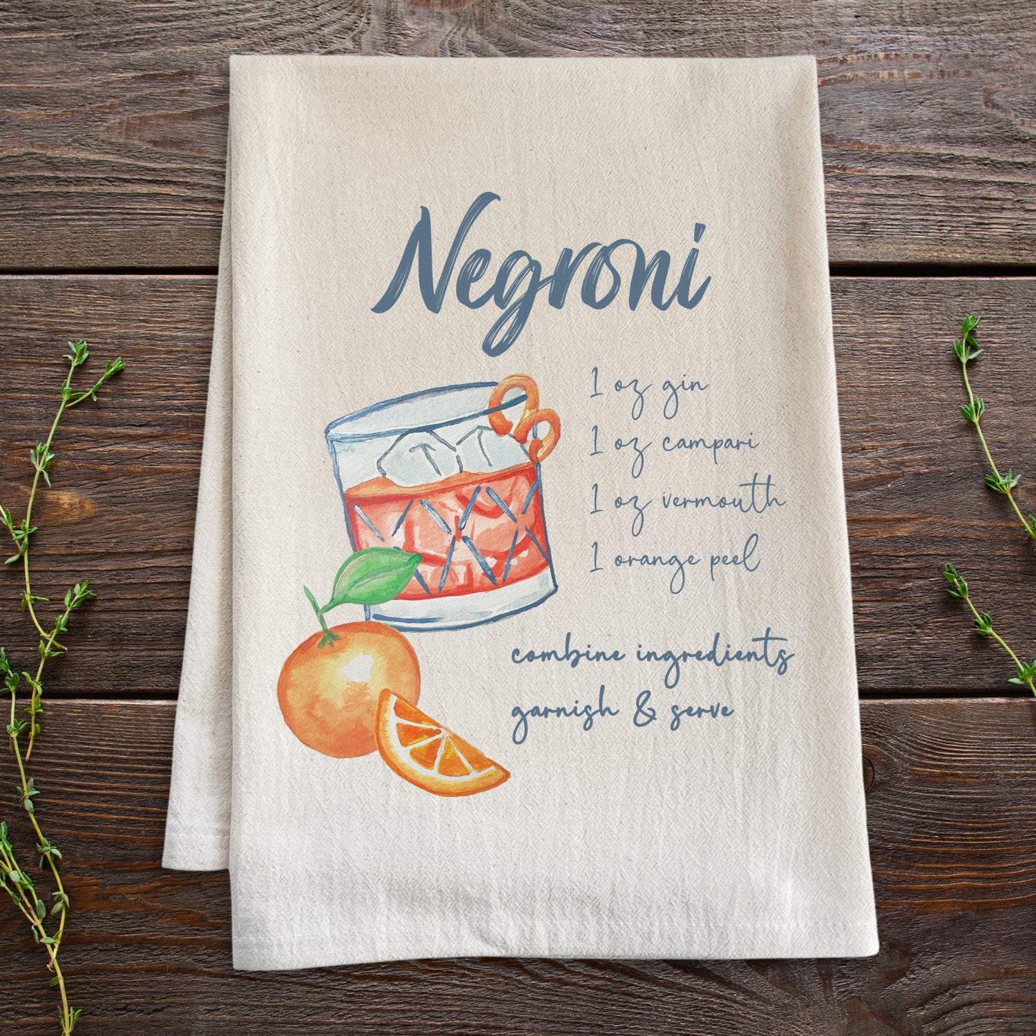 Negroni - Watercolor Cocktail Kitchen Towel
