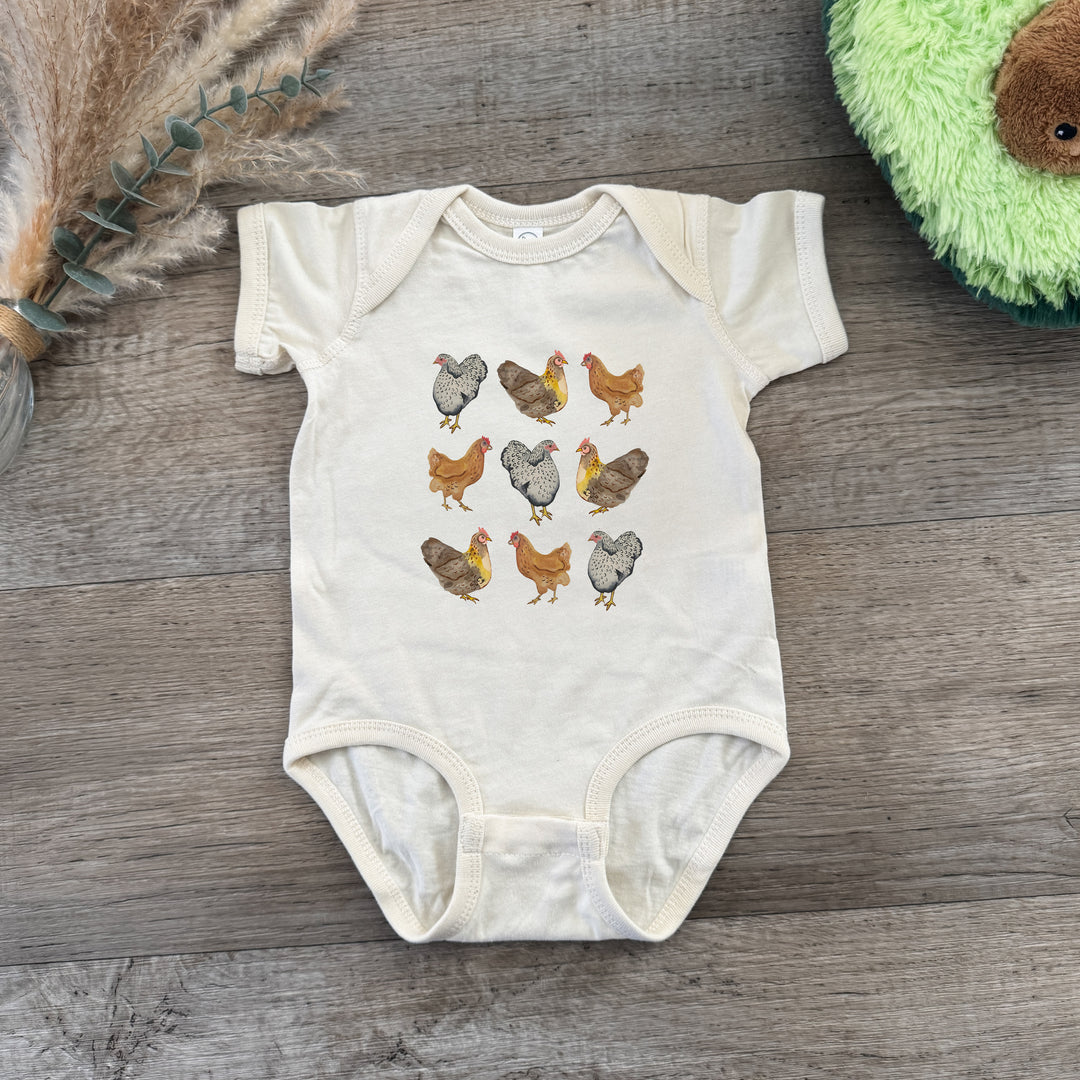 Farmhouse Chickens - Baby Onesie - Oatmeal