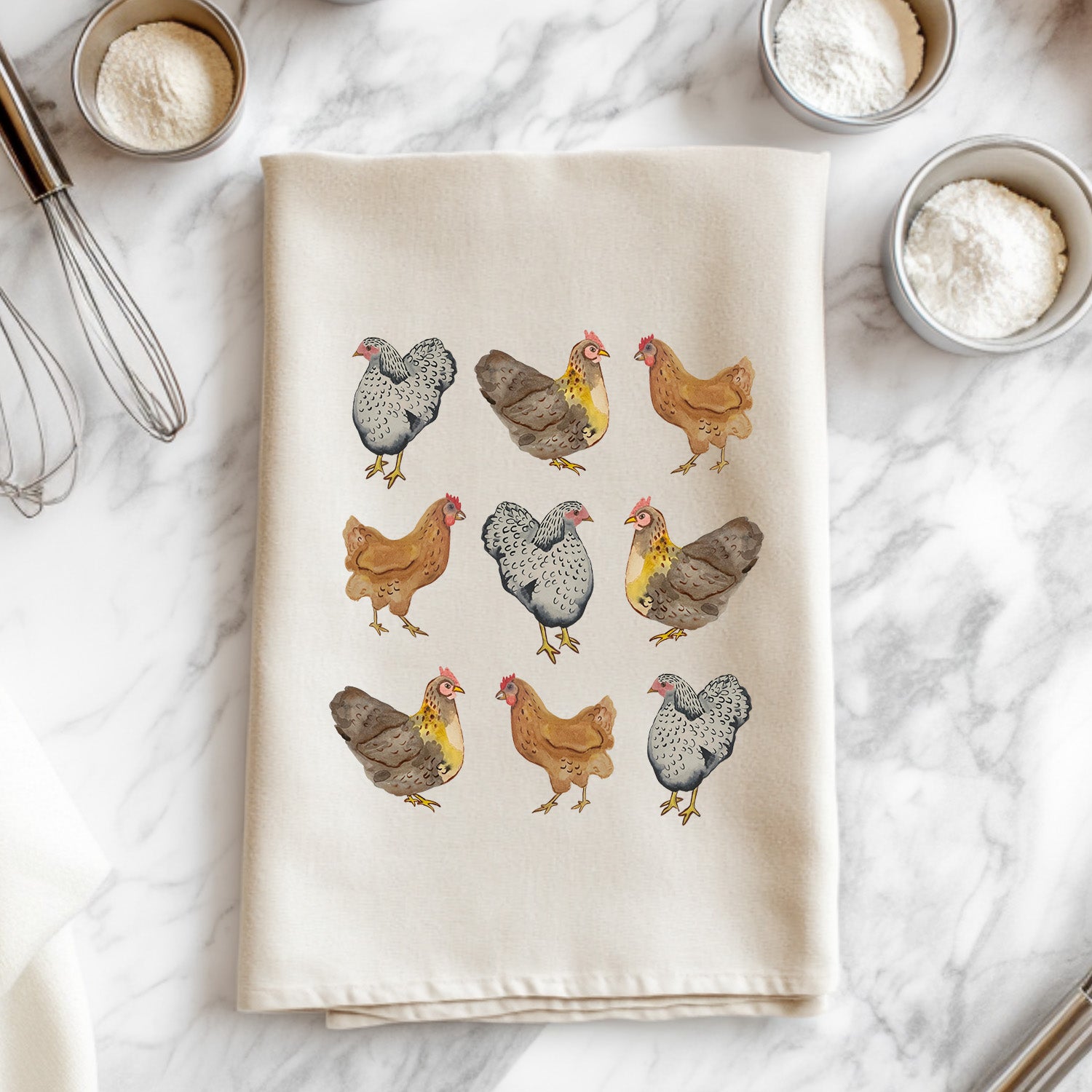Farmhouse Chickens - Watercolor Kitchen Towel