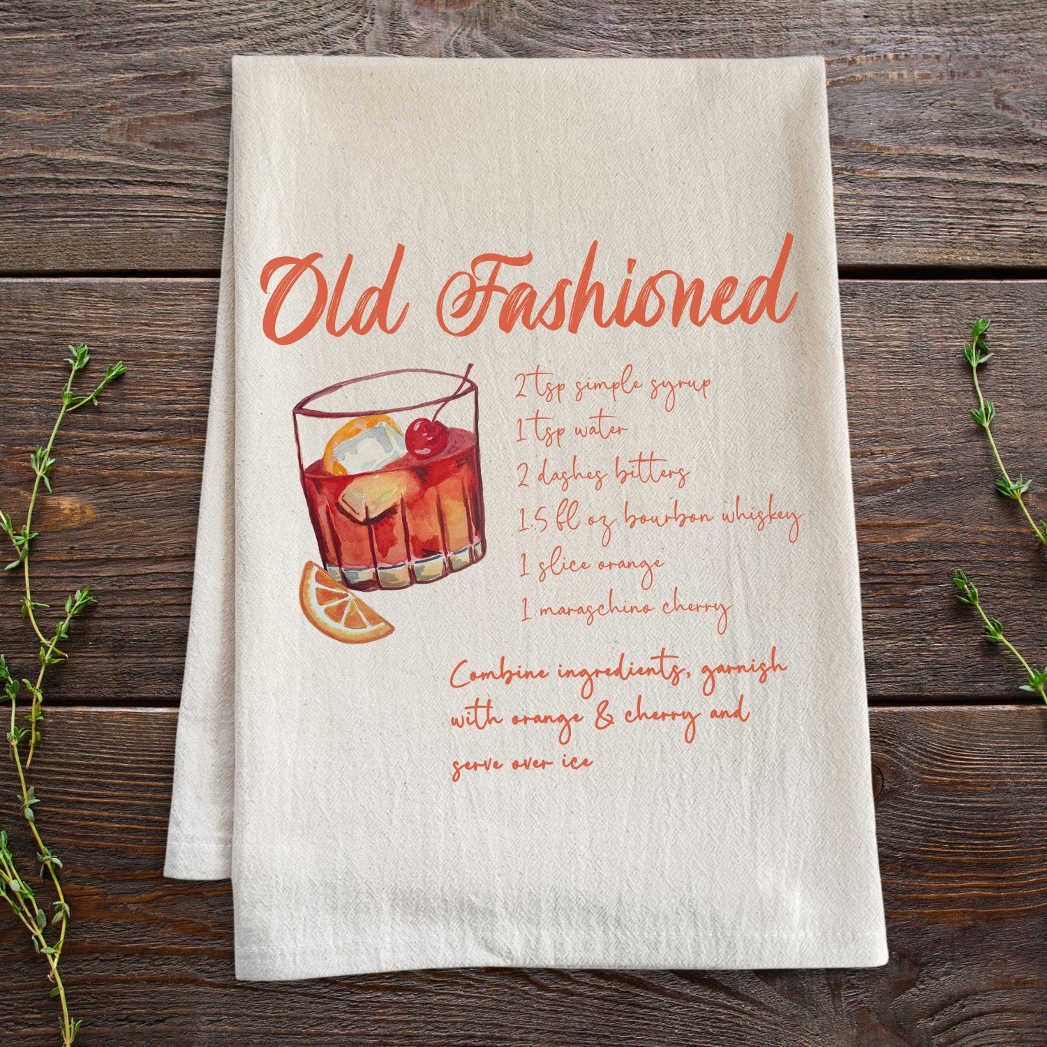 Old Fashioned - Watercolor Cocktail Kitchen Towel