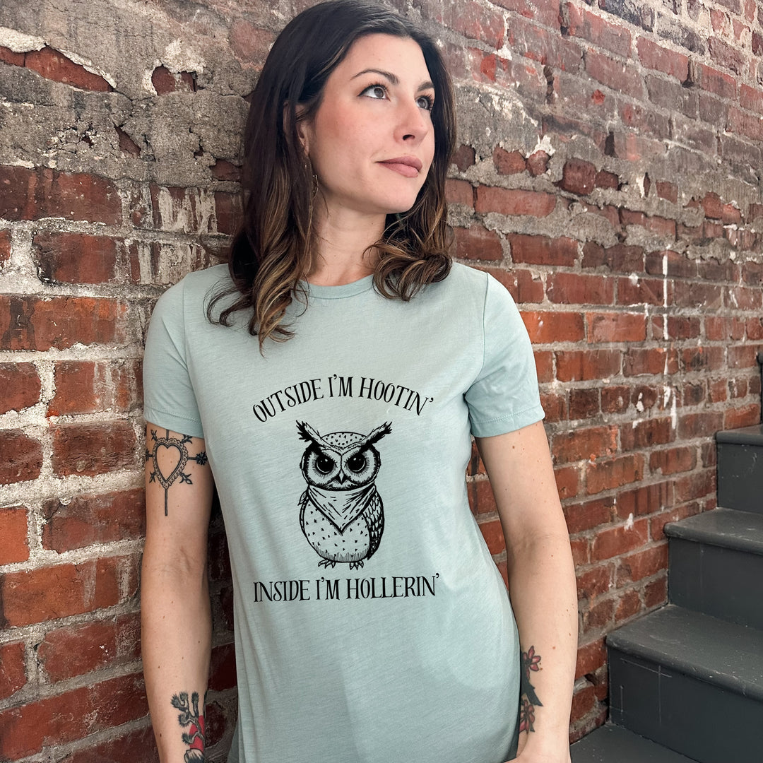 Outside I'm Hootin' Inside I'm Hollerin' - Women's Crew Tee