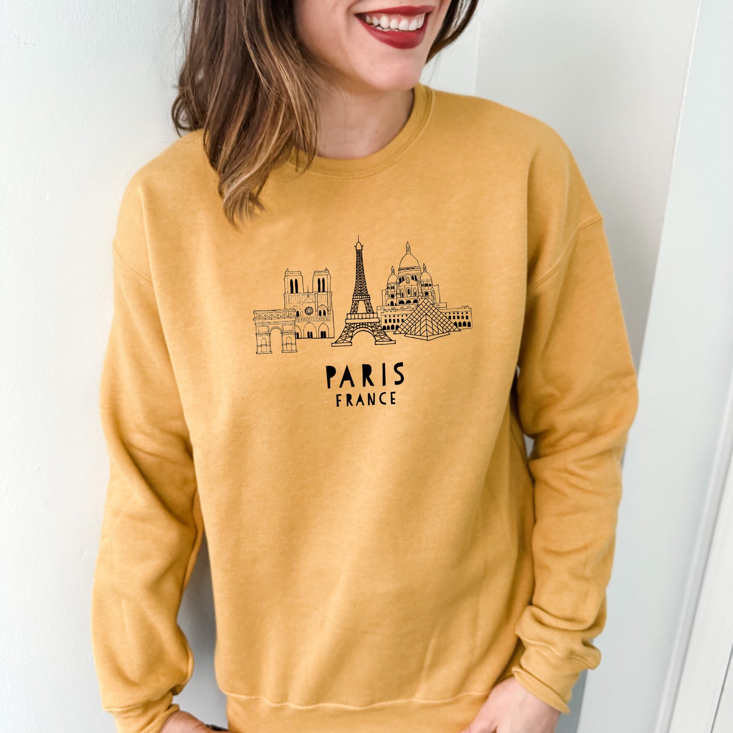 Paris Skyline - Unisex Sweatshirt - Heather Gray, Dusty Blue, Mauve, or Gold