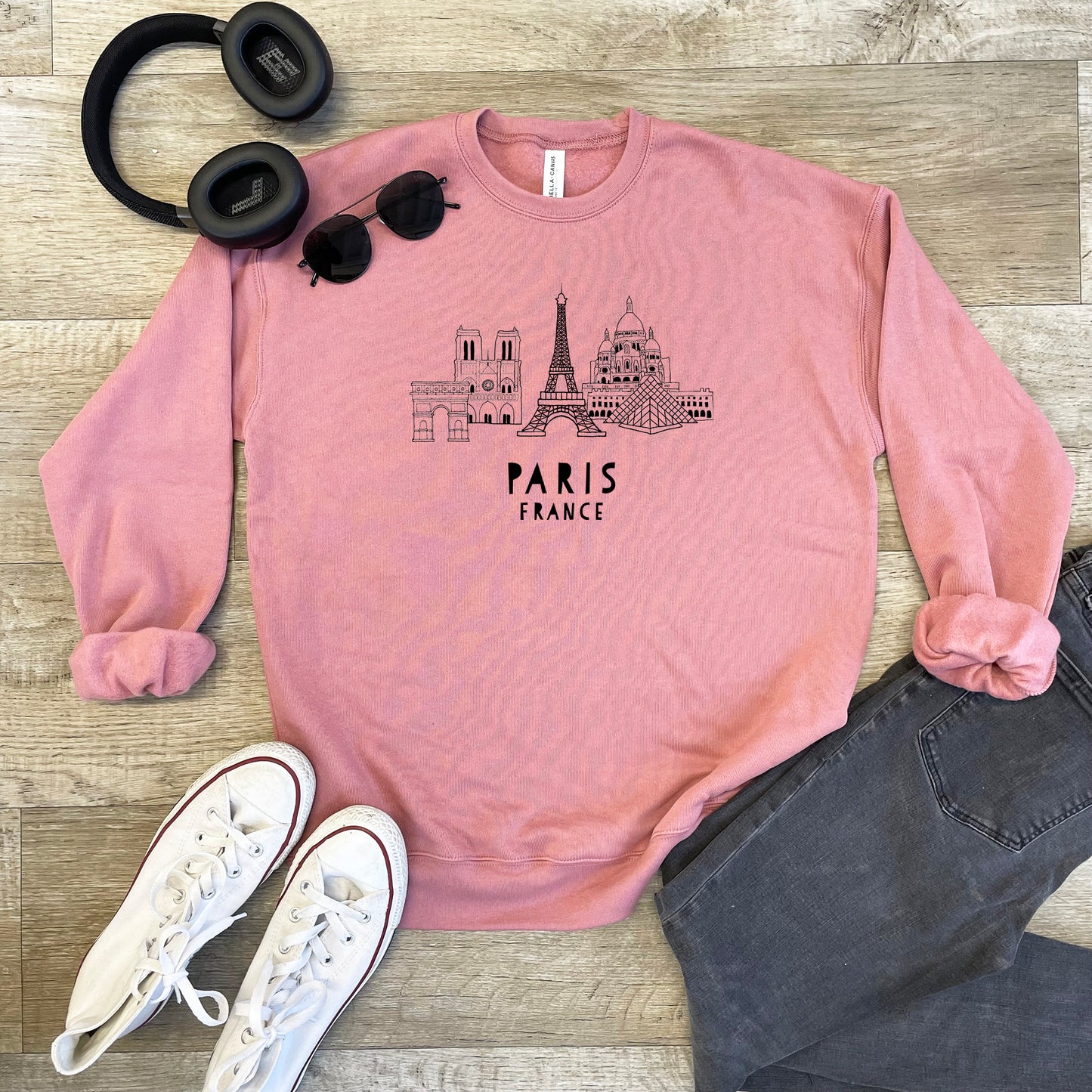 Paris Skyline - Unisex Sweatshirt - Heather Gray, Dusty Blue, Mauve, or Gold