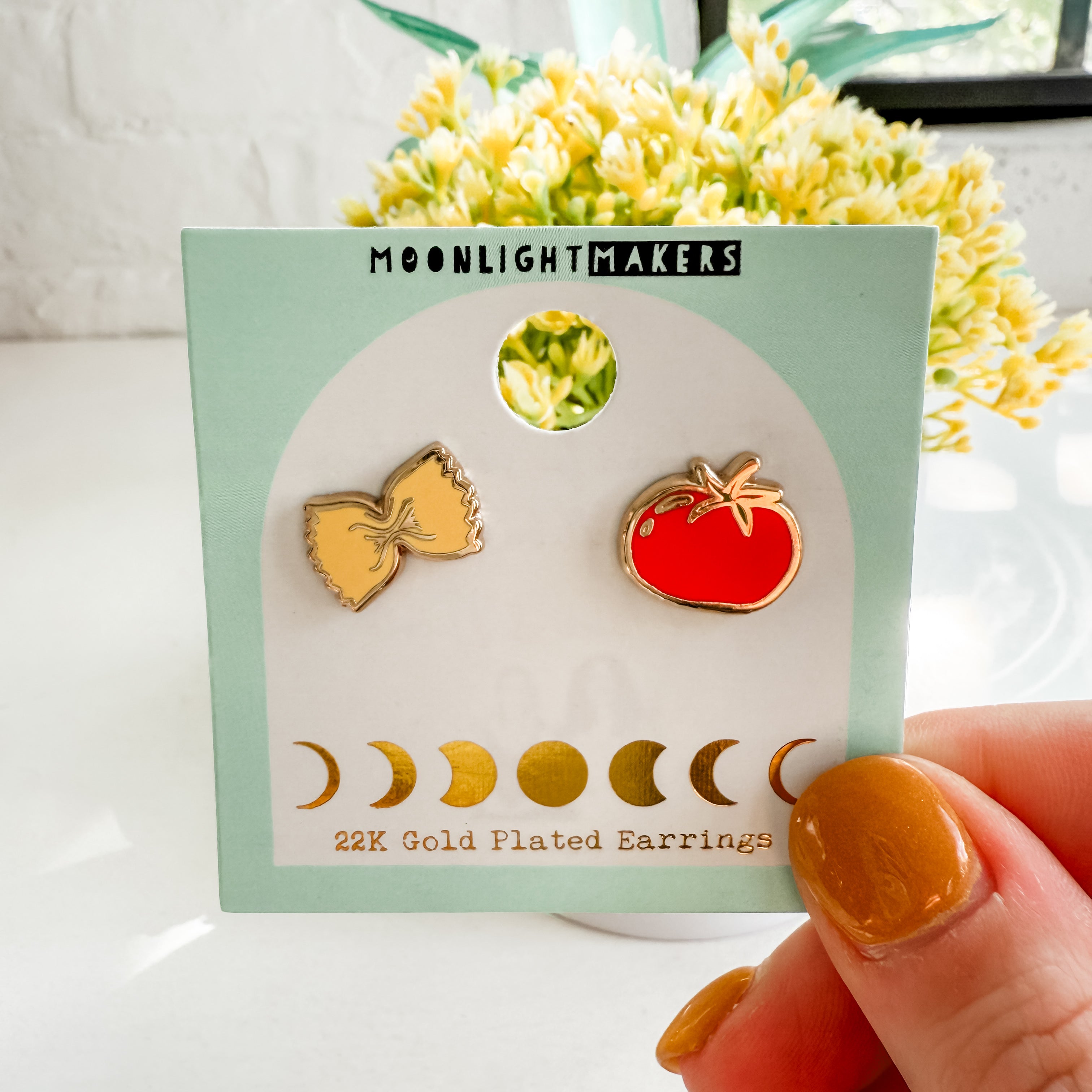 Pasta + Tomato Earrings - 22k Gold Plated Studs