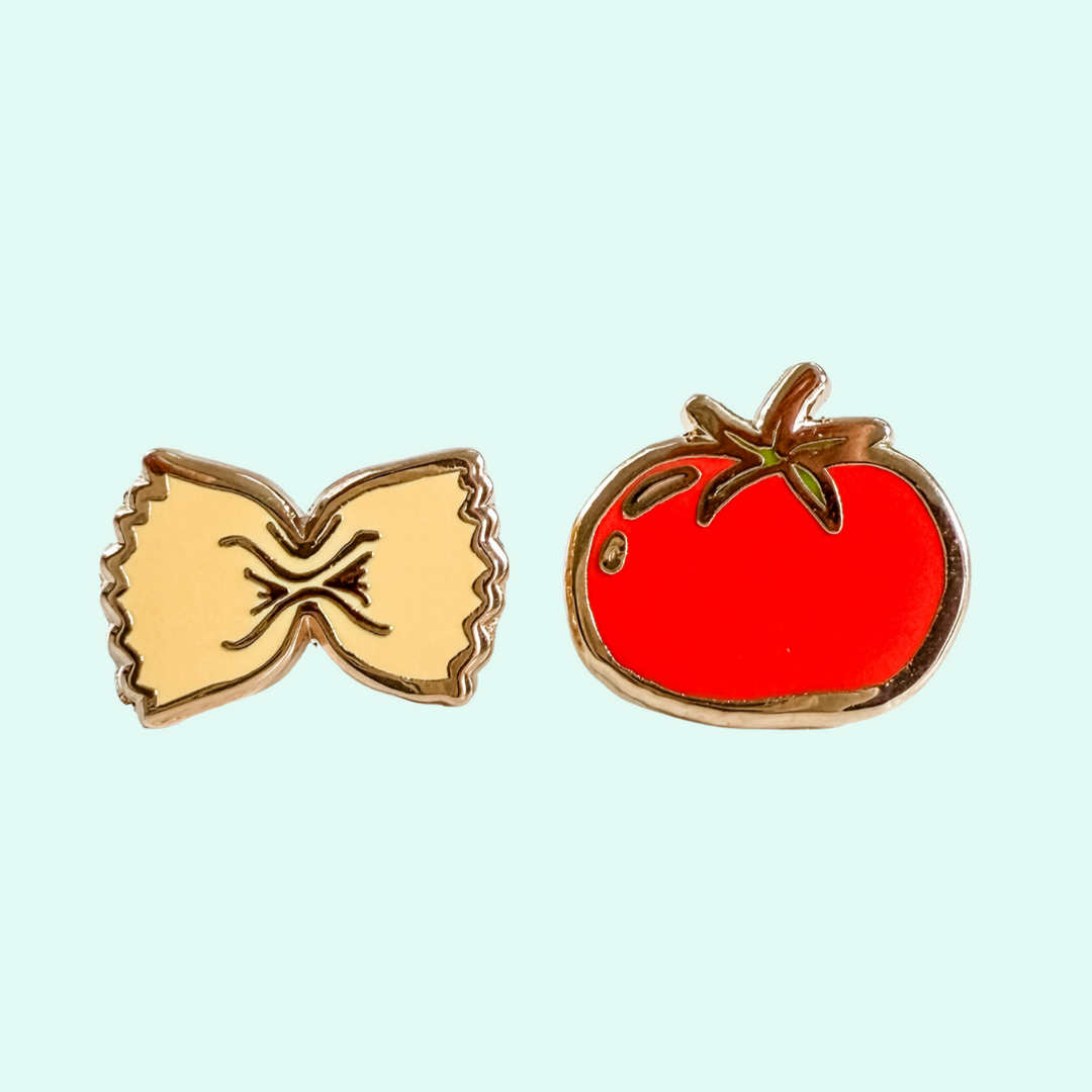 SALE Pasta + Tomato Earrings - 22k Gold Plated Studs - MoonlightMakers