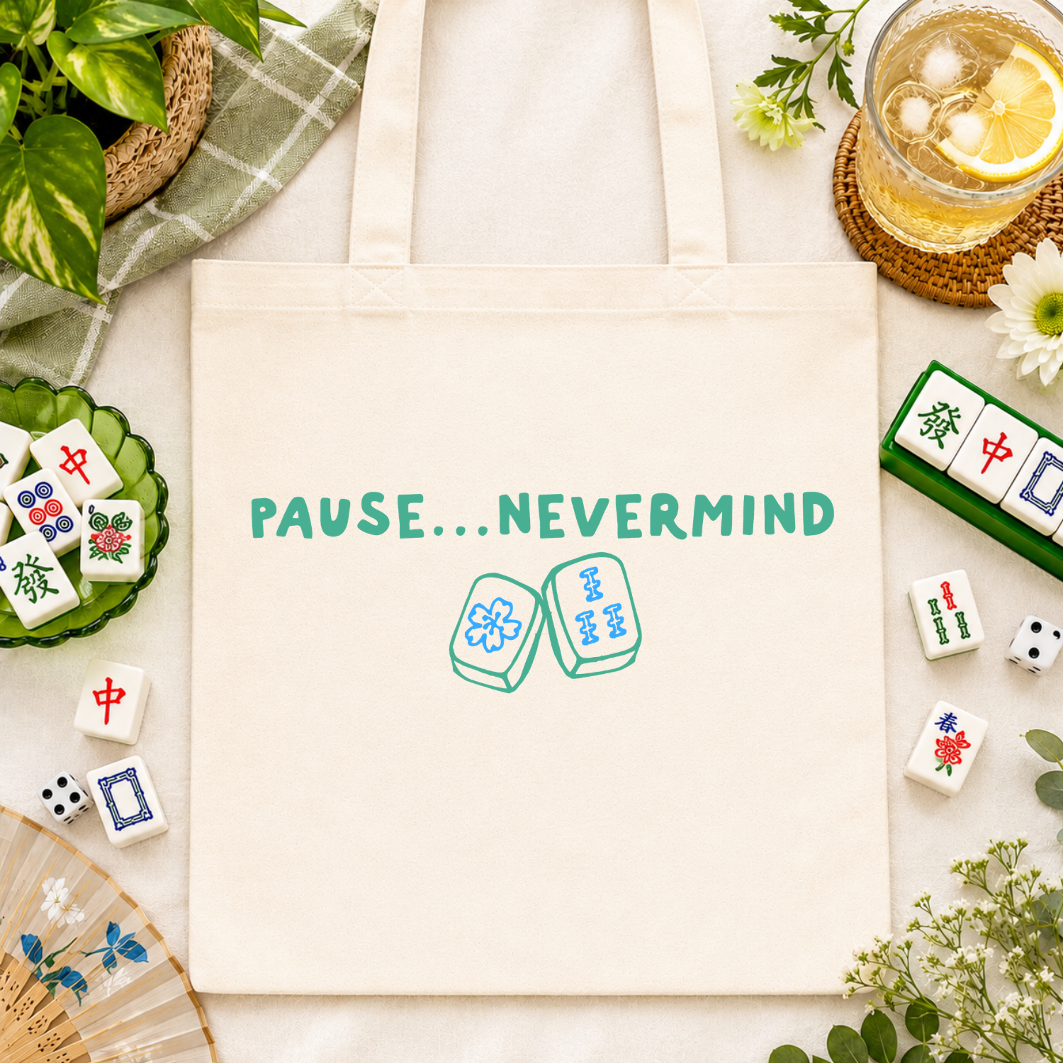 Mahjong Tote Bag | Pause... Nevermind Canvas Tote