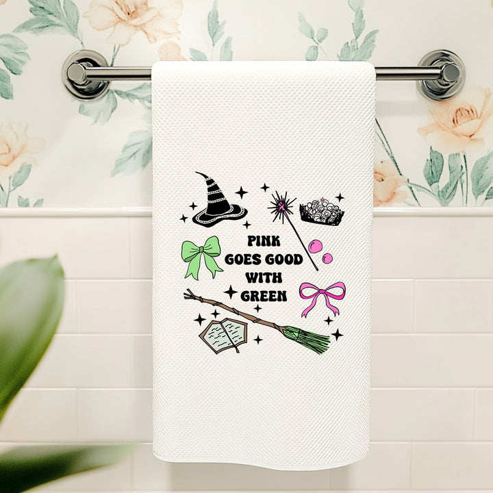 Full Color Wicked Inspired Kitchen Towel - Pink Goes Good With Green