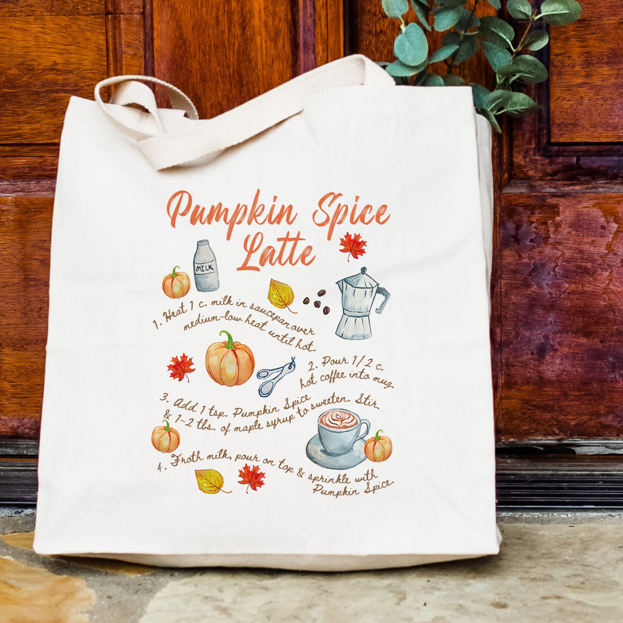 Pumpkin Spice Latte Recipe Watercolor Tote Bag