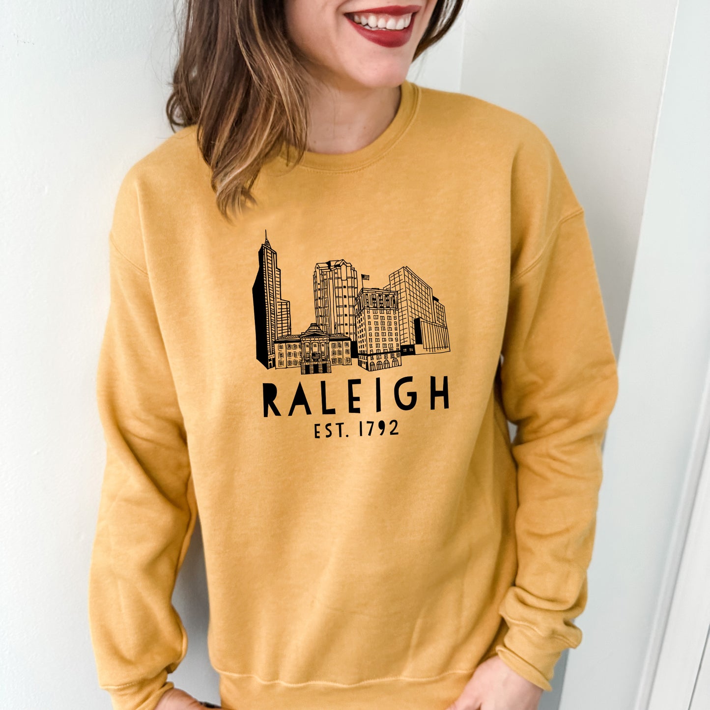 Raleigh Skyline (NC) - Unisex Sweatshirt - Heather Gray, Dusty Blue, Mauve, or Gold