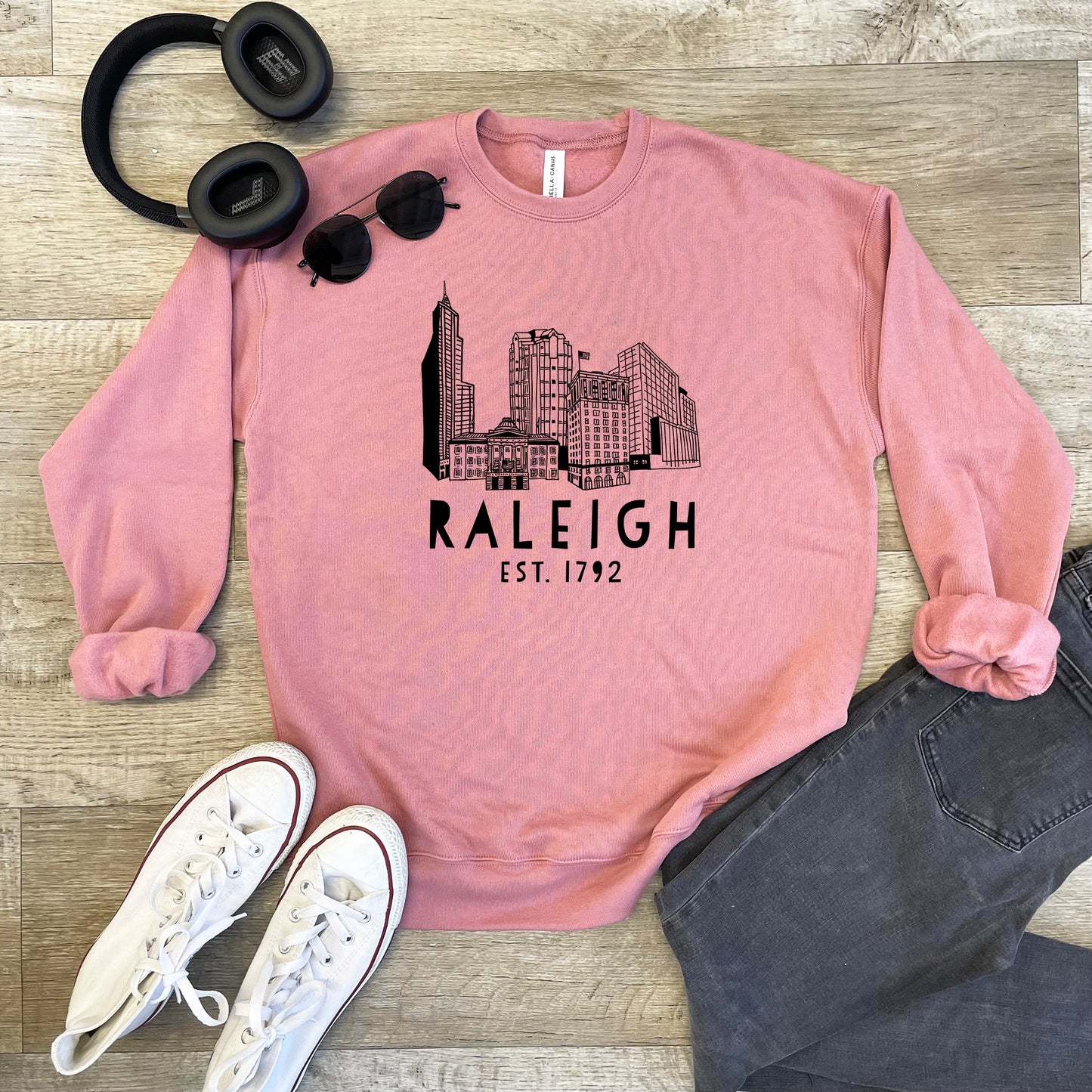 Raleigh Skyline (NC) - Unisex Sweatshirt - Heather Gray, Dusty Blue, Mauve, or Gold