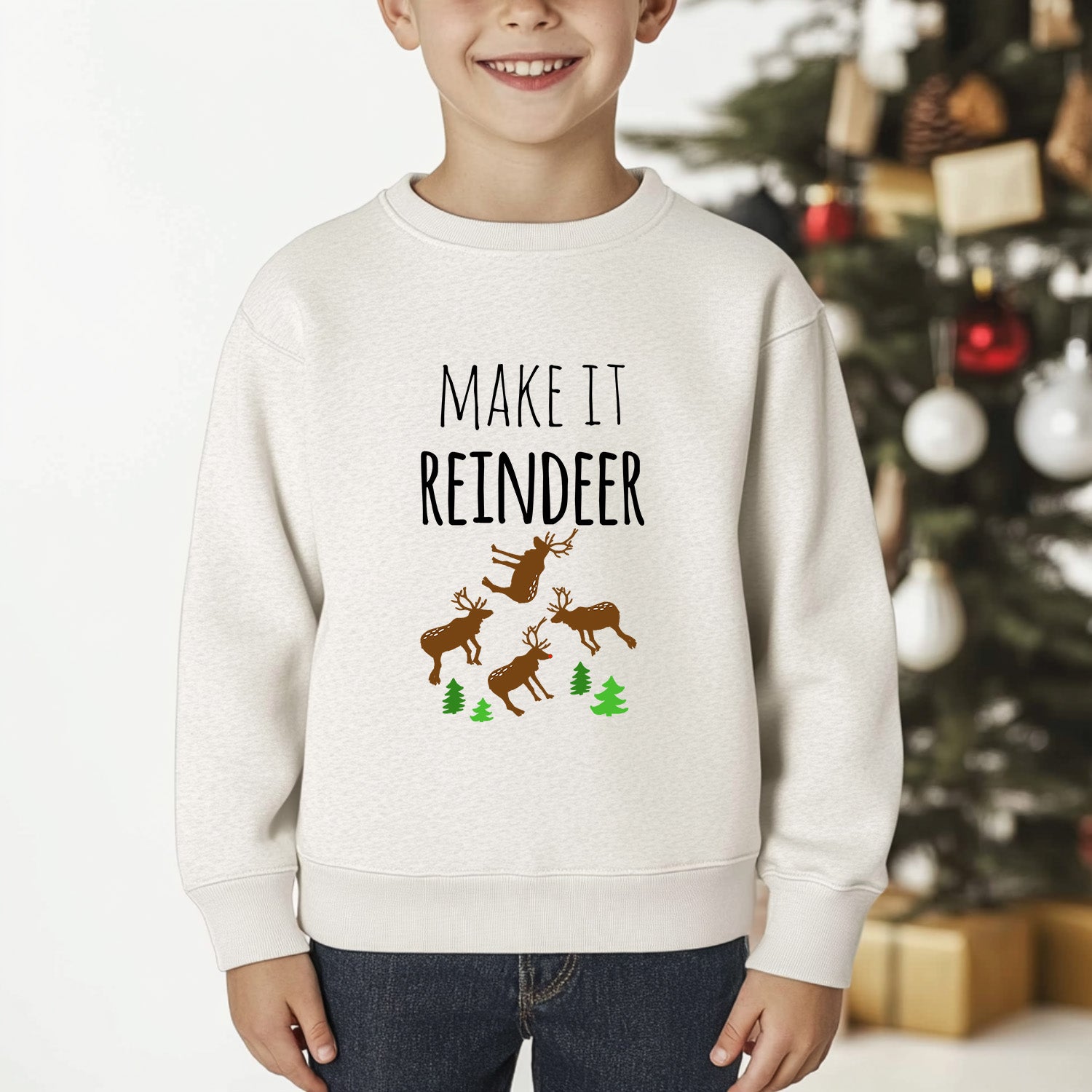 Make It Reindeer - Christmas Kid's Sweatshirt - Oatmeal