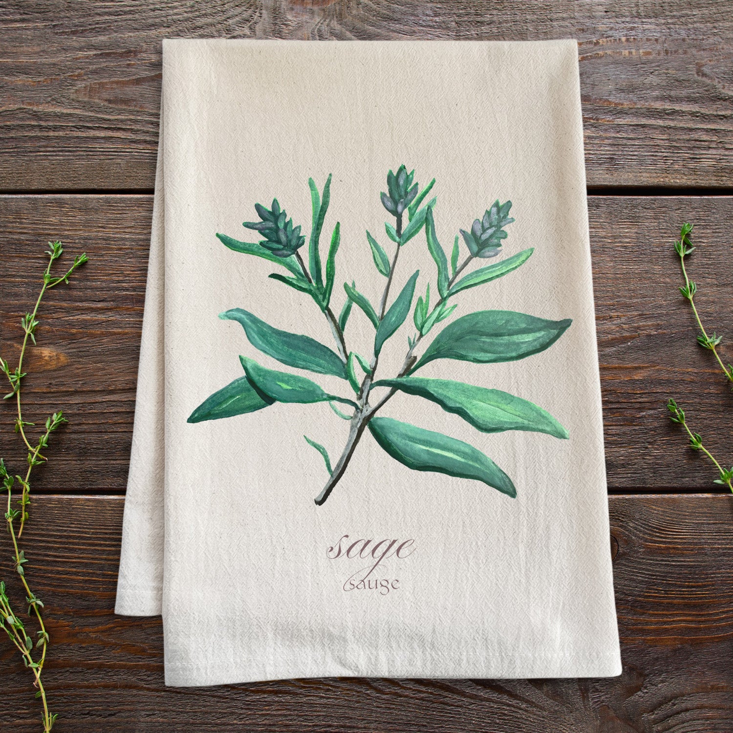 Sage - Watercolor Floral Kitchen Towel